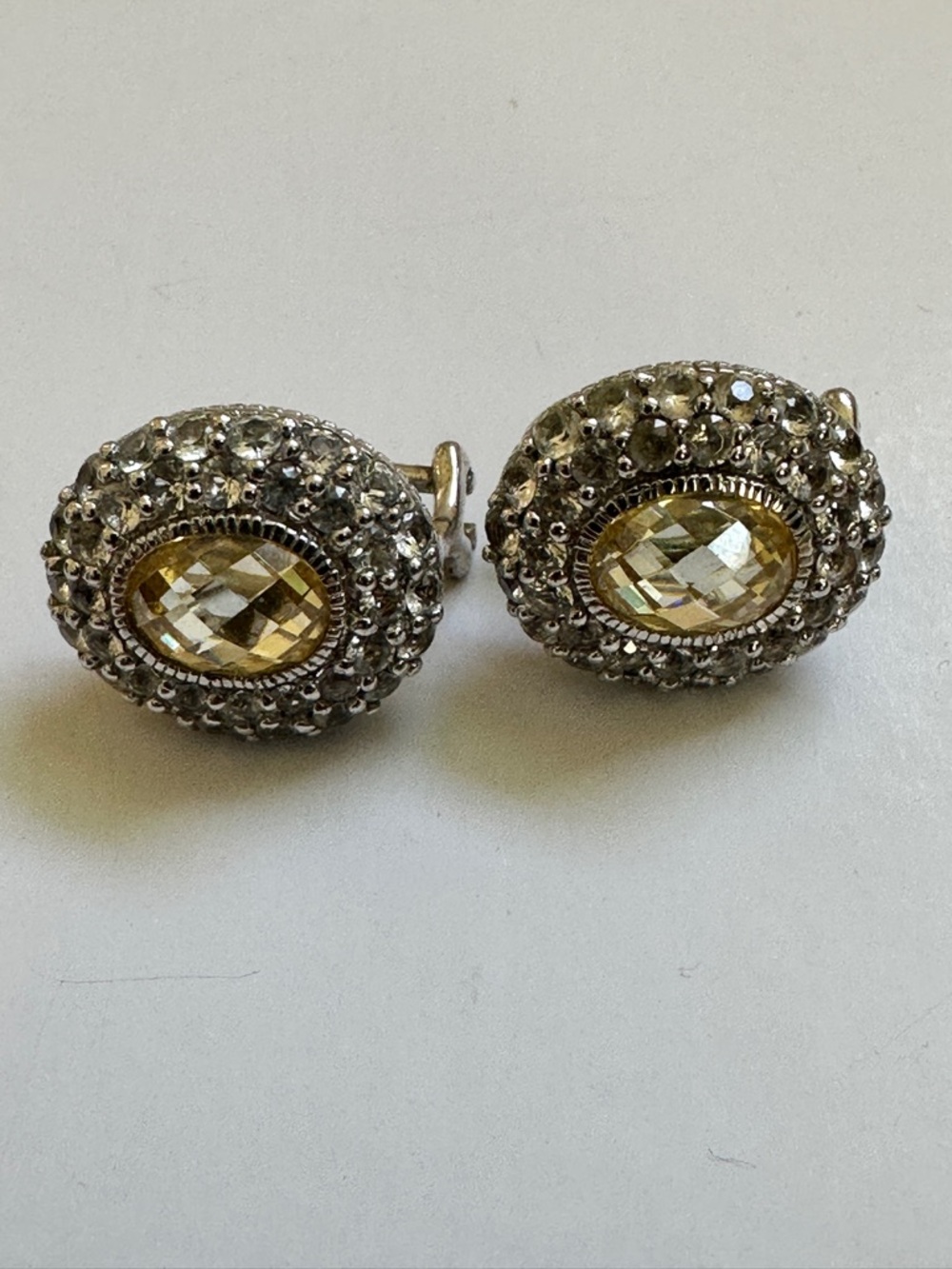 Judith Ripka Canary Crystal and Clear CZ Oval Clip-On Earrings TIMELESS STYLE